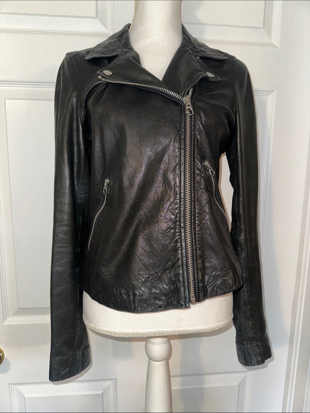 Madewell E0488 Washed Leather Motorcycle Moto Jacket Black 100% Leather